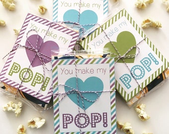 You Make My Heart Pop Valentine's Day Cards & Tags. Popcorn Valentines. Fun for Kids Valentines. Instant Digital Download