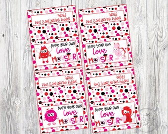 Machen Sie Ihren eigenen Liebe Monster Bag Topper. Love Monster Valentinstag Party. Sofortiger digitaler Download