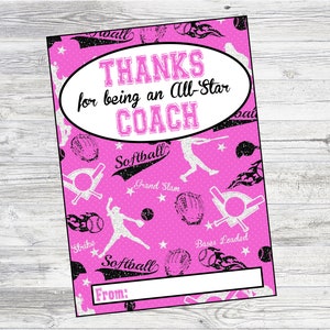 Printable Softball Coach Gift Card Holder. Thanks For Being An All-Star Coach. Instant Digital Download File.