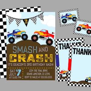 Monster Truck Birthday Party Invitation. Smash And Crash Birthday Bash Invitation. Personalized Printable Invitation. Truck Party.