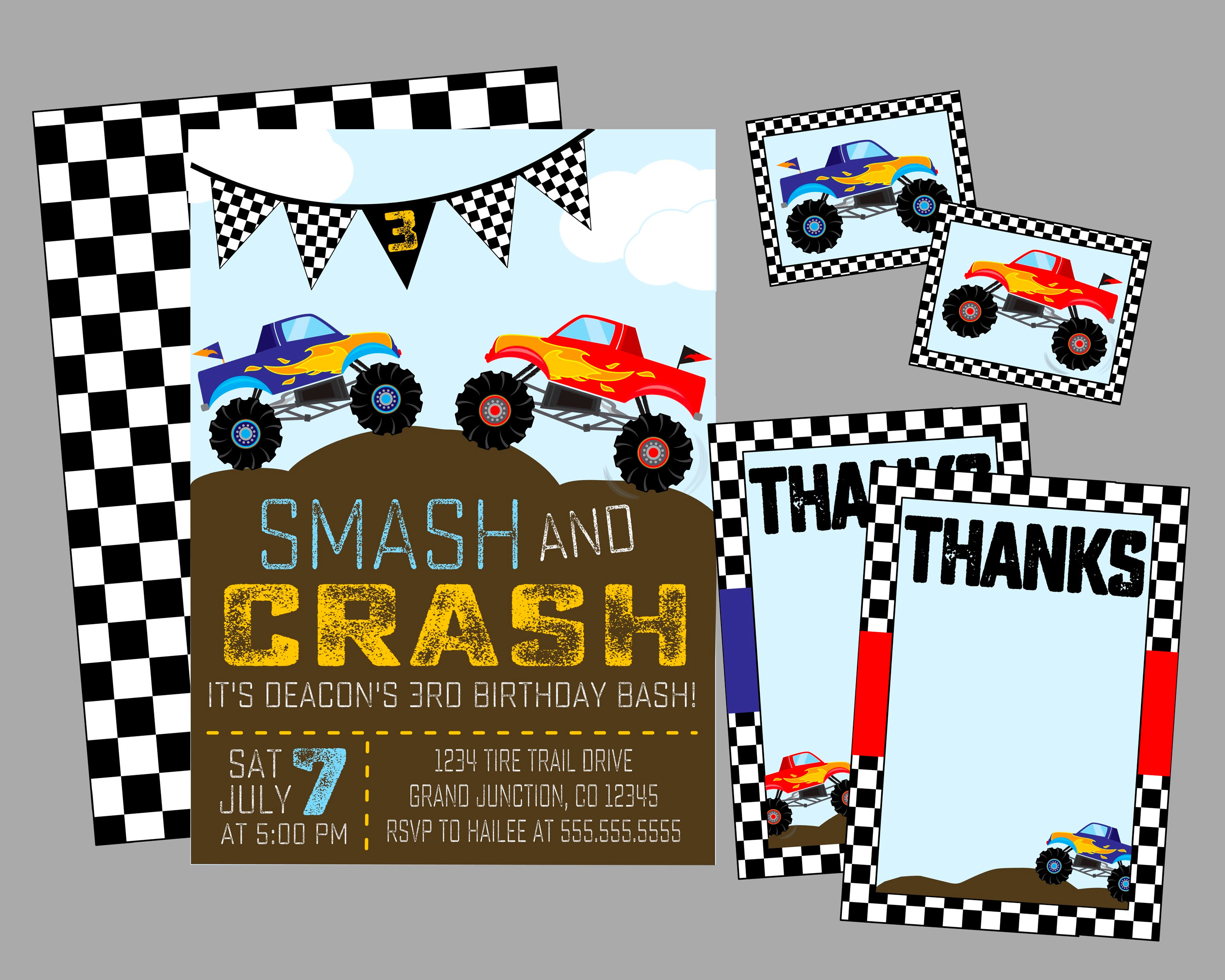 Monster Truck Birthday Party Invitation Smash And Crash Etsy