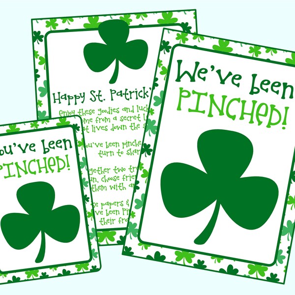 You've Been Pinched! St. Patrick's Day bundle for "Pinching" Friends & Neighbors Includes cards, sign instructions. Instant Digital Download