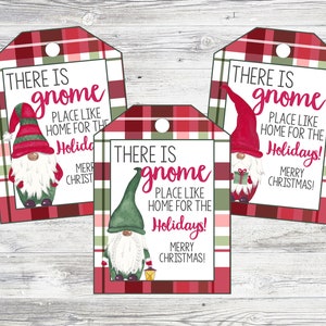 Printable Gnome Christmas Tags. There Is Gnome Place Like Home for The Holidays. Instant Digital Download.