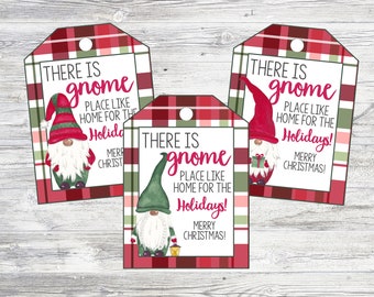 Printable Gnome Christmas Tags. There Is Gnome Place Like Home for The Holidays. Instant Digital Download.