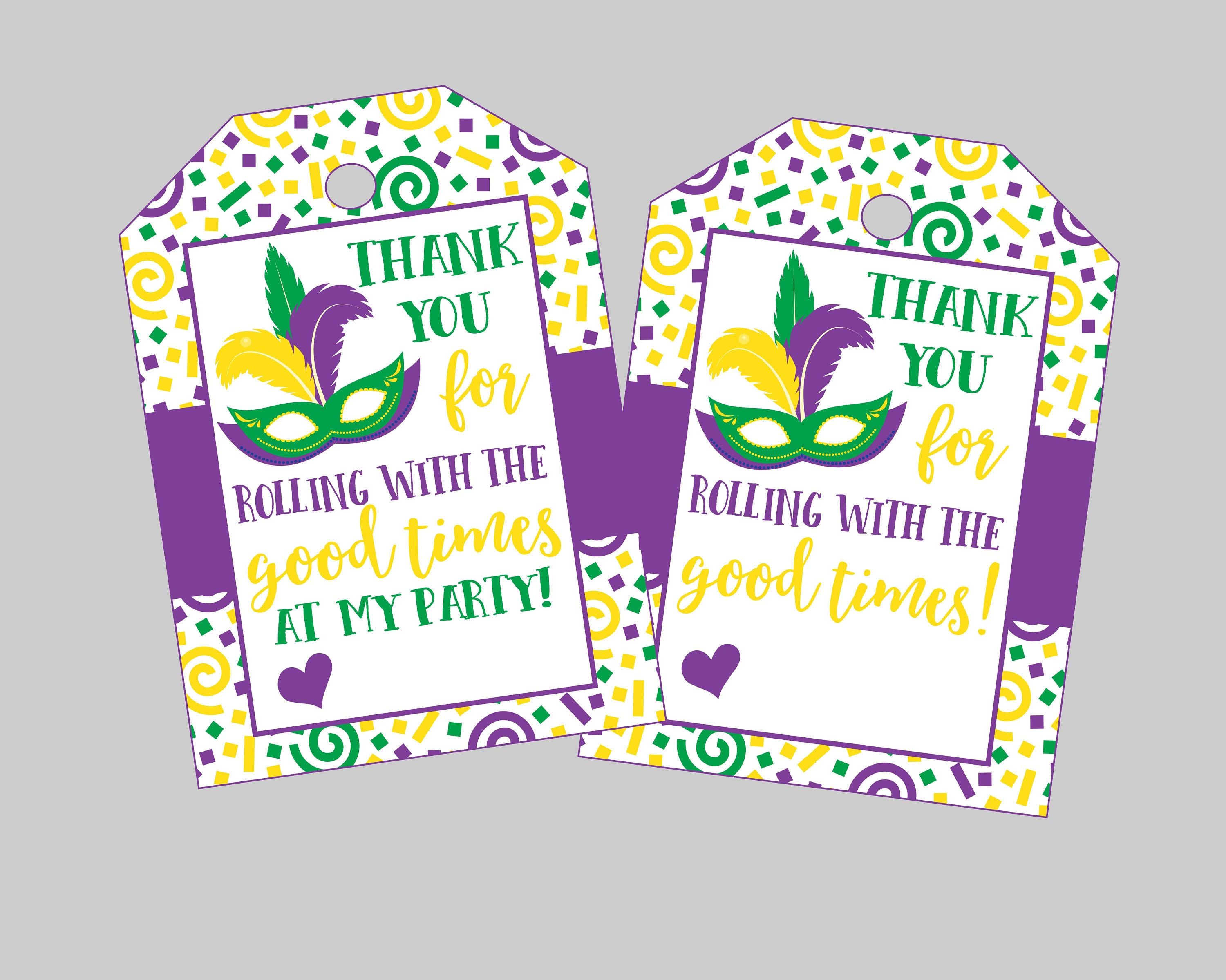 Mardi Gras Party Favor Tags. Thank You for Rolling With the Good Times ...