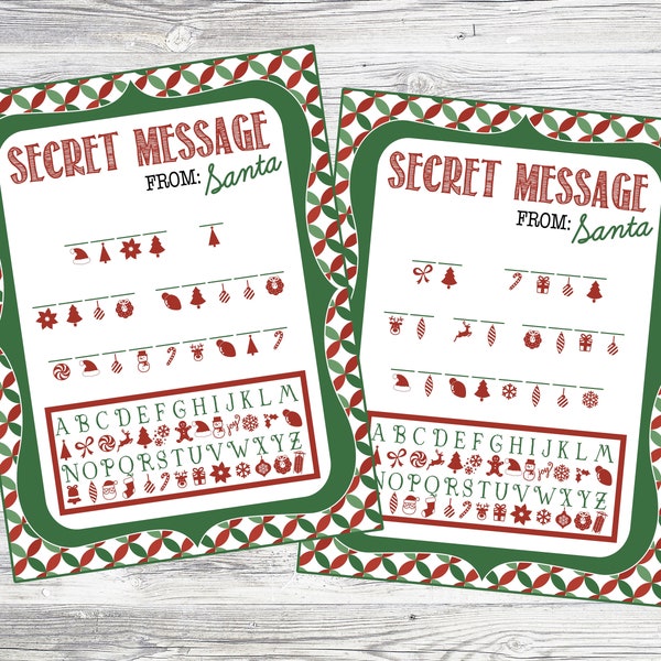 Printable Secret Message From Santa Code Sheets. Instant Digital Download with 4 Code Options. Christmas Code Breaking Activity.