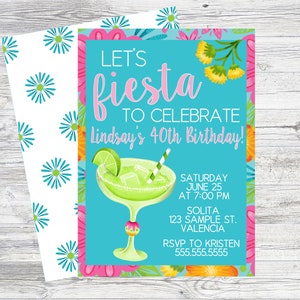 Printable Fiesta Margarita Party Invitation. Let&#39;s Fiesta. Floral Fiesta Invitation. Personalized/Printable/Digital File.