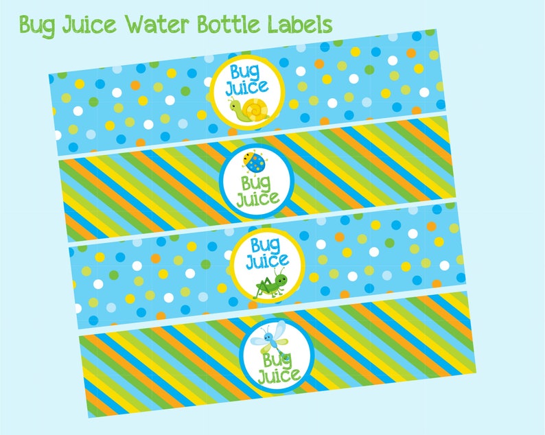 Bug Juice Water Bottle Labels. Instant Digital Download. For Etsy