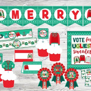 Ugly Sweater Christmas Party Decoration Package. Printable Party for Christmas Party. Mini Party Pack. Instant Digital Download.