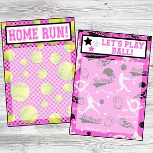 Softball Cookie Cards. Instant Digital Download. Baseball, Home Run, Sports Cookie Cards & Cookie Packaging in 2 Designs. Pink and black