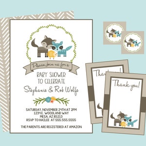 Woodland Baby Shower Invitation. Printable & Personalized for Baby Shower or Birthday. Gender Neutral Baby Shower Invitation