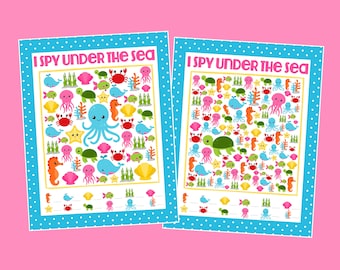 Under The Sea I Spy Printable Games. 5 Different Sheets Easier to Harder. Instant Digital Download. Sea Animals, Ocean, Class Games