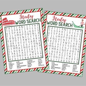 Printable Italy Word Search. Word Search for Italy Party, Travel, Trip Game, or Lesson Plan. Instant Digital Download Files.