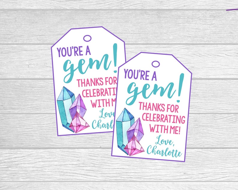 Personalized You're a Gem Favor Tag for She's A Gem Themed Birthday Party, Baby Shower, Bridal Shower. Personalized Digital File Favor Tag image 1