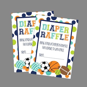 Diaper Raffle Cards for All Star Sports Baby Shower. Basketball, Football, Soccer, Baseball Volleyball Baby Shower. Instant Digital Download