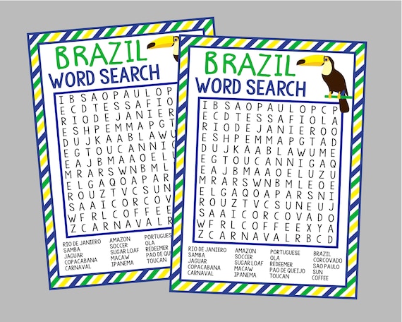 Brazil Word Search Game. Printable Word Search. Instant | Etsy