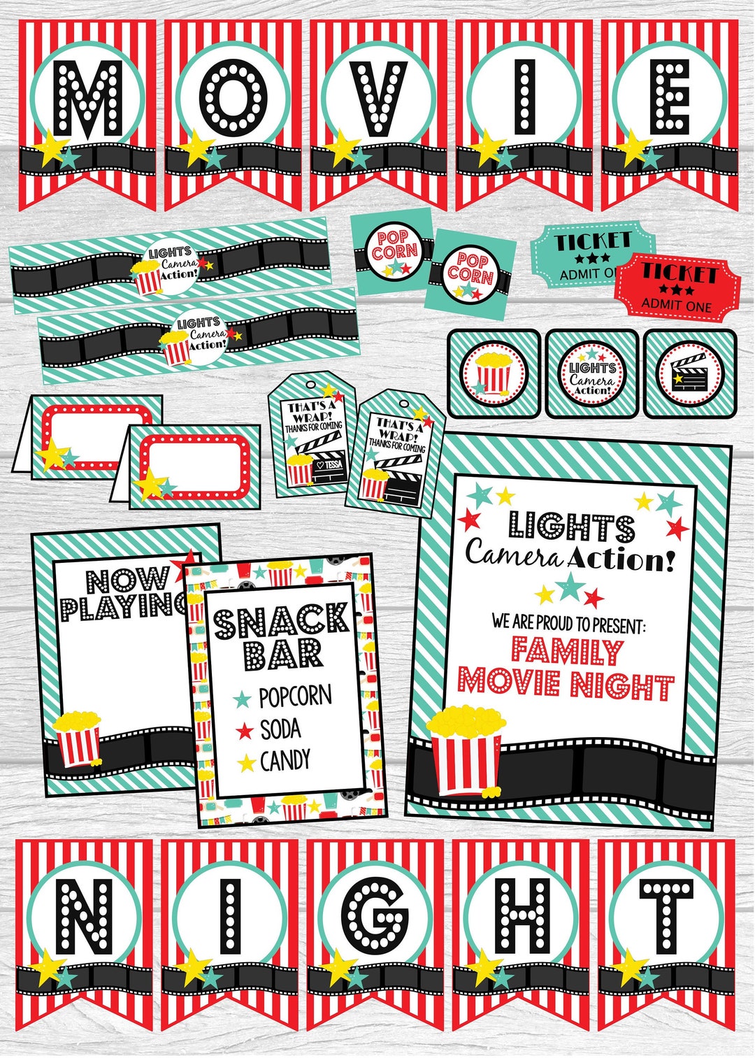 Movie Night Party Decoration Package. Printable Party for Family Movie ...