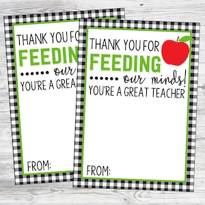 Restaurant Gift Card Holder for Teachers Appreciation. Thank You For Feeding Our Minds Teacher Gift. Printable Instant Digital Download. image 1