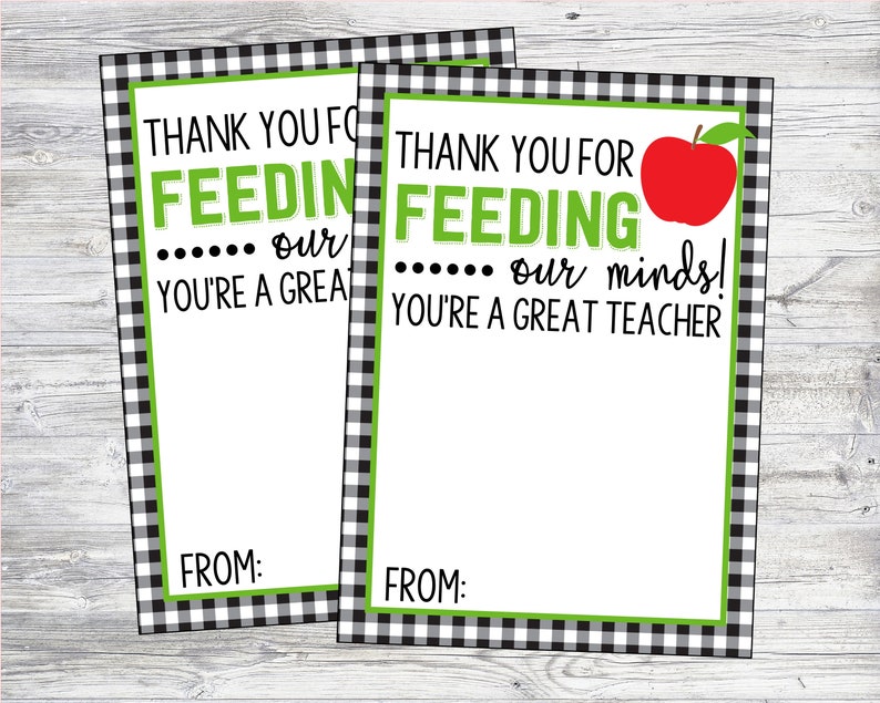 Restaurant Gift Card Holder for Teachers Appreciation. Thank You For Feeding Our Minds Teacher Gift. Printable Instant Digital Download. image 1