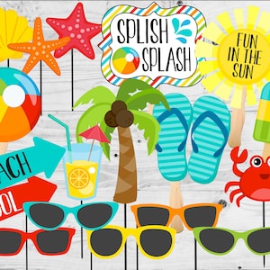 Beach Party Photo Props. Printable Photo Props for Beach, Pool, Beach Ball Party. Instant Digital Download. Photo Booth Props. Sand-Sational