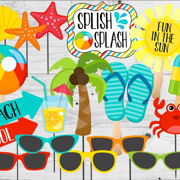 Beach Party Photo Props. Printable Photo Props for Beach, Pool, Beach Ball Party. Instant Digital Download. Photo Booth Props. Sand-Sational