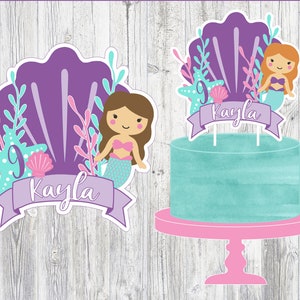 Printable Mermaid Cake Topper. Personalized Cake Topper for Mermaid Party. Digital File Printable Topper.