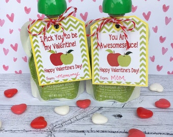 Applesauce Valentine's Day Cards and Stickers. Hang Tags and Stickers for Applesauce Pouches or Cups Digital Instant Download