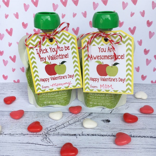 Applesauce Valentine's Day Cards and Stickers. Hang Tags and Stickers for Applesauce Pouches or Cups Digital Instant Download