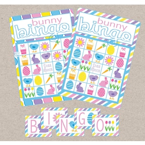 Bunny Bingo! Easter Bingo Game. Includes 12 game cards, calling cards, & call sheet. Digital Instant Download