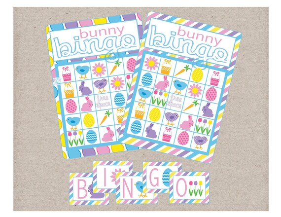 Bunny Bingo! Easter Bingo Game. Includes 12 game cards, calling cards, & call sheet. Digital Instant Download