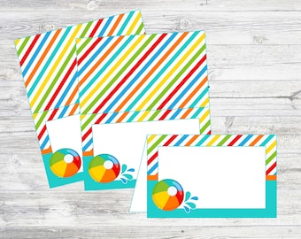 Printable Beach Party Food Tents or Name Cards. Instant Digital Download Perfect for Beach Party, Pool Party, Beach Ball Party, Summer Party