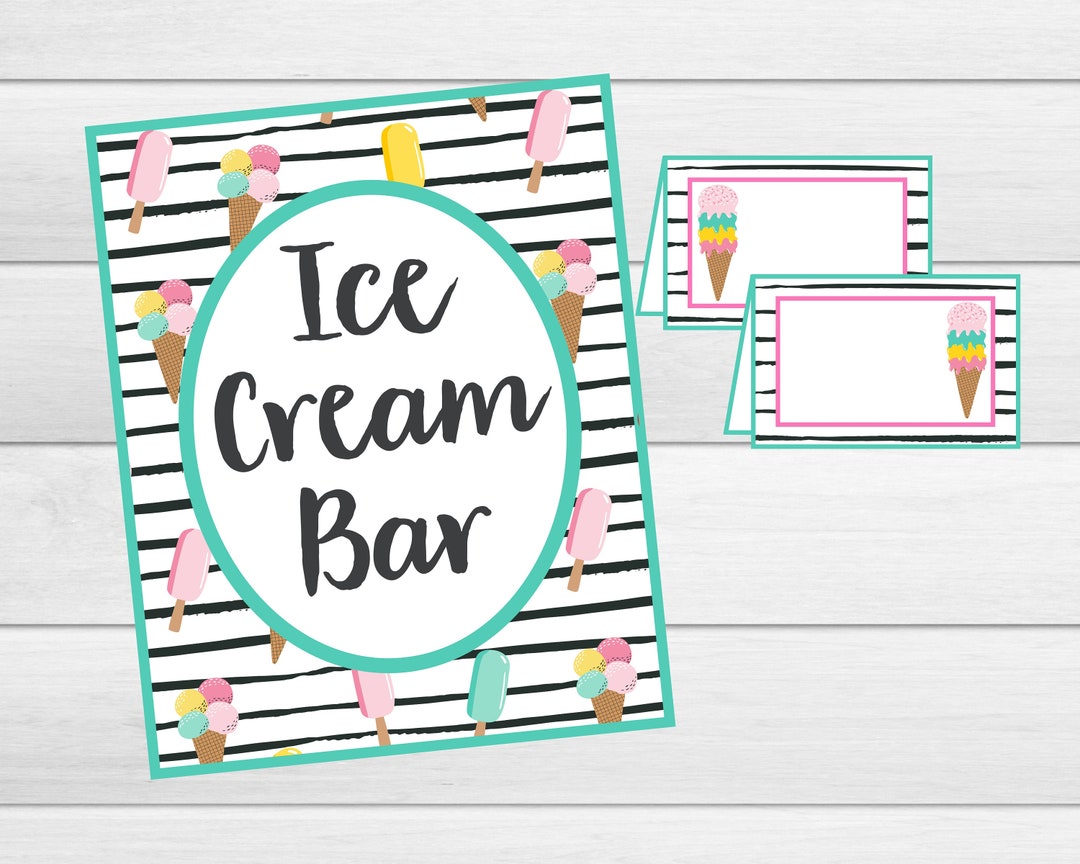 Ice Cream Bar Sign With Matching Food Tents. Printable Instant Digital ...