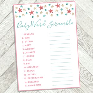 Baby Word Scramble Game for Twinkle Twinkle Little Star Baby Shower or Baby Sprinkle. Instant Digital Download. Printable Baby Shower Game.