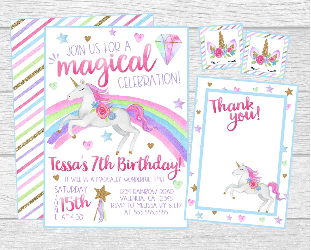 Unicorn Birthday Party Invitation. Personalized Printable Invitation ...