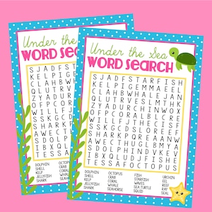 Under the Sea Word Search Game. Printable Word Search. Instant Digital Download. Ocean Animals, Sea Animals Word Search