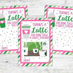 Thanks A Latte Gift Card Holder for Teacher, Coach or Everyday. Instant Digital Download with 3 options.