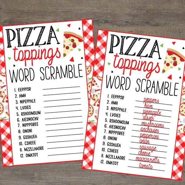 Pizza Toppings Word Scramble. Printable Instant Digital Download. Perfect for Pizza Party, Classroom, Restaurant Activity or Pizza Night.