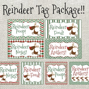 Reindeer Tag and Topper Package. Reindeer Poop, Reindeer Noses, Reindeer Food, Reindeer, and Reindeer Antlers Tags. Instant Digital Download