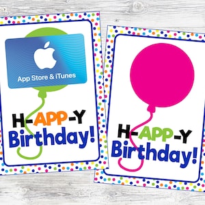 Porta-cartão-presente H-APP-Y BIRTHDAY. Download digital instantâneo. Cartão imprimível para parear com o cartão-presente da App Store.