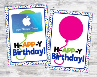 H-APP-Y BIRTHDAY Gift Card holder. Instant Digital Download. Printable Card To Pair With App Store Gift Card.