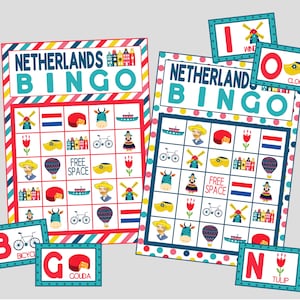 Juego de bingo holandés imprimible. Juego de bingo de 12 cartas para fiestas, viajes o lecciones de clase en los Países Bajos. Archivos de descarga digital instantánea.