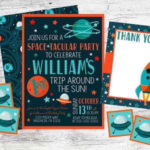 Space Party Invitation. Outer Space  Invitation Set. Personalized Printable Invitation. Out of This World Spacetacular Party. Blue Orange