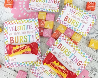 Printable Valentine You Make My Heart Burst! Valentine's Day Bag Topper & Card, Valentine's Candy Card. Instant Digital Download.