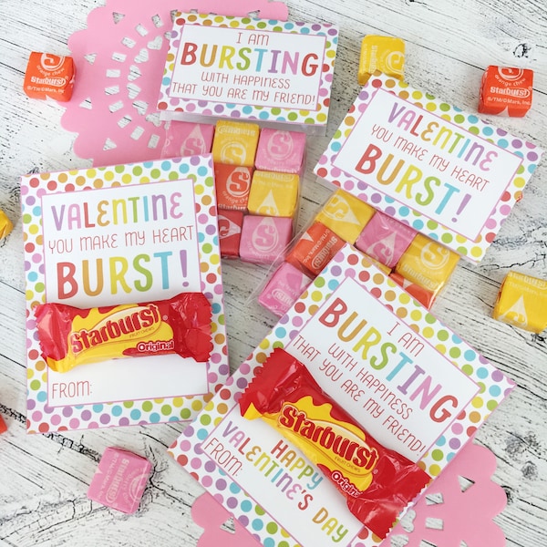 Printable Valentine You Make My Heart Burst! Valentine's Day Bag Topper & Card, Valentine's Candy Card. Instant Digital Download.