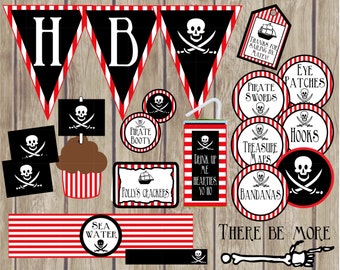 Pirate Birthday Party Package. Instant Digital Download. Incl Pirate Banners, Signs, Cupcake Toppers, Party Favor Tags, Pirate Gear & more!