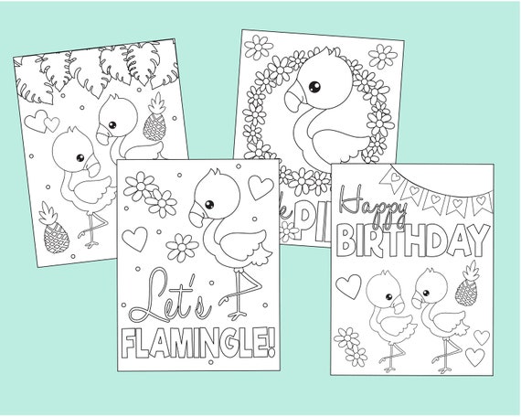 Printable Flamingo Coloring Pages for Flamingo Birthday Party - Etsy