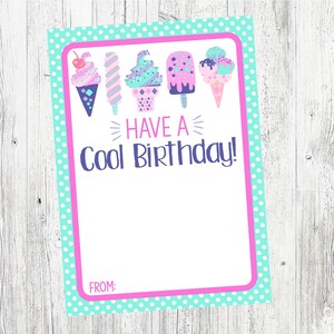 Tenha um aniversário legal! Cartões porta-cartões de presente de sorvete para presente de aniversário, aniversário de crianças, cartão de presente de aniversário. Download digital instantâneo.