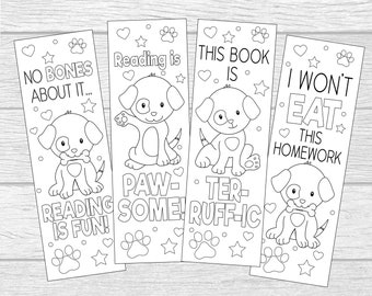 Printable Color Your Own Puppy Bookmarks. Reading Is Paw-some! Instant Digital Download. 4 DIY Coloring Bookmarks. Dog, Puppy, Pets Bookmark