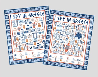 Giochi stampabili "Grecia I Spy". 5 diverse schede, da facile a difficile. Download digitale immediato. Grecia, Grecia antica, giochi di mitologia.
