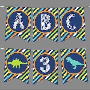 Dinosaur Birthday Banner. Full Alphabet Printable Banner Set, Plus Happy Birthday for Dinosaur Party. Instant Digital Download.